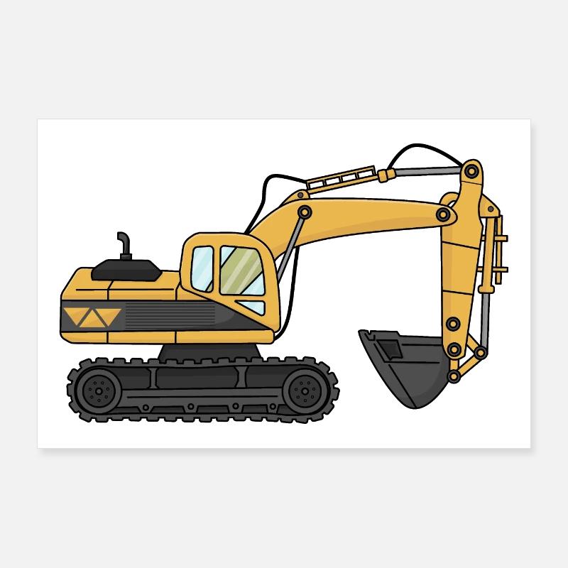 Bagger - Poster 90x60 cm - Weiß