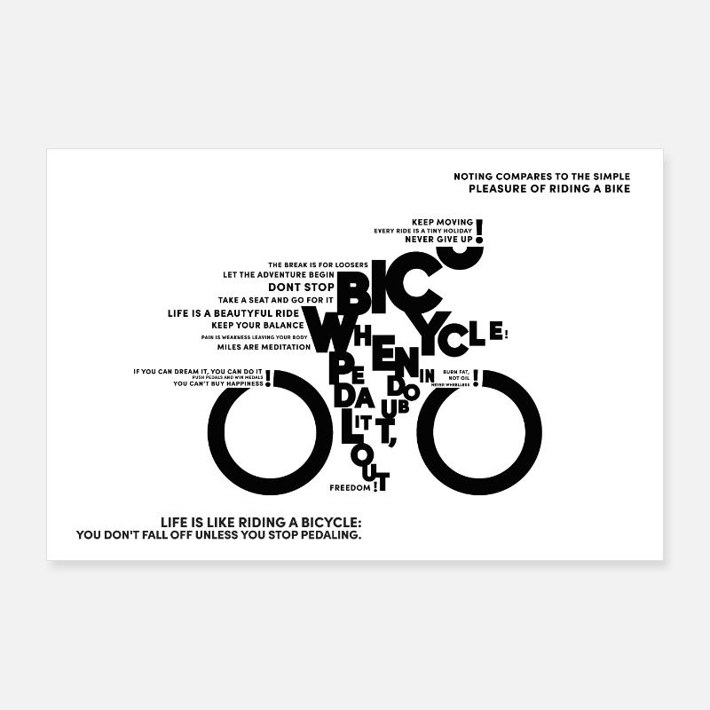 Bicycle Typodesign - Vélo, Amour de vélo, Citations Poster 90 x 60 cm