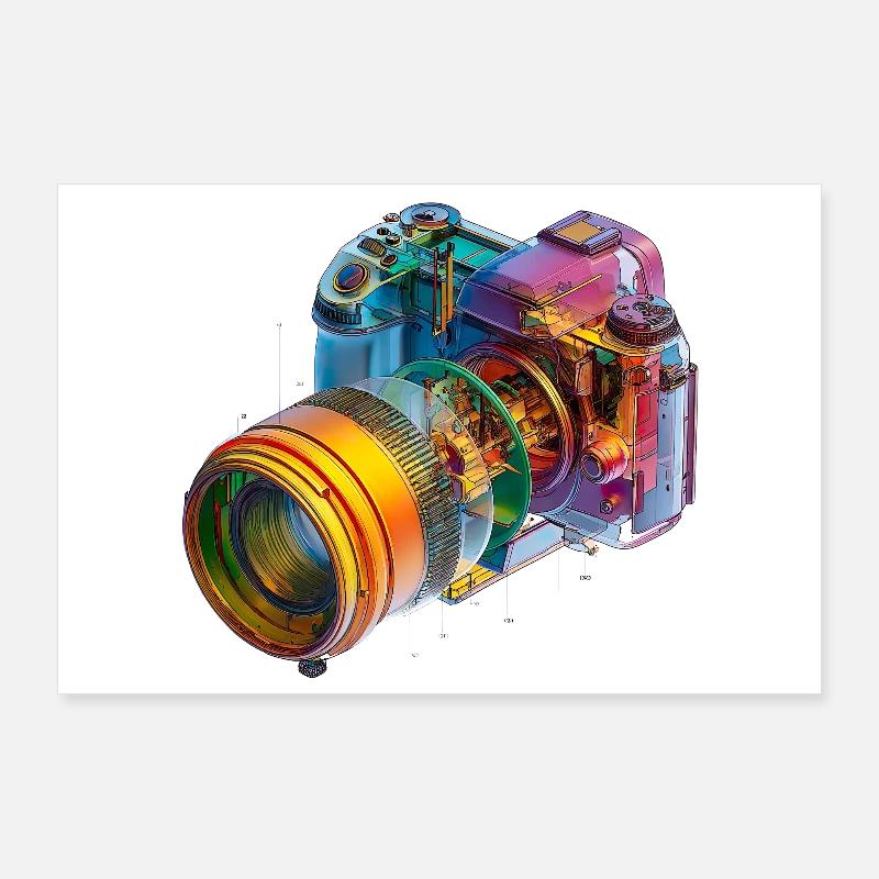 Regenbogenkamera als CAD-Design in Farbexplosion Poster 90x60 cm