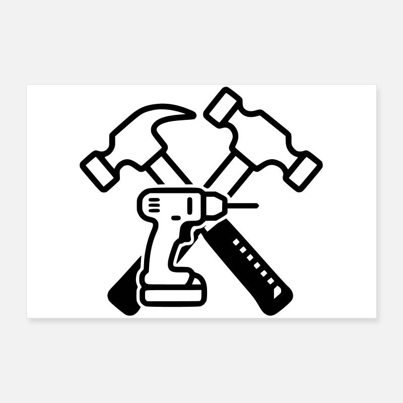 Tool Hammers Drills Outline Poster 36" x 24" (90x60 cm)