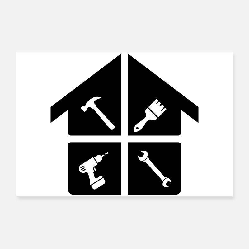 Logo de l’artisan – marteau, perceuse et brosse Poster 90 x 60 cm