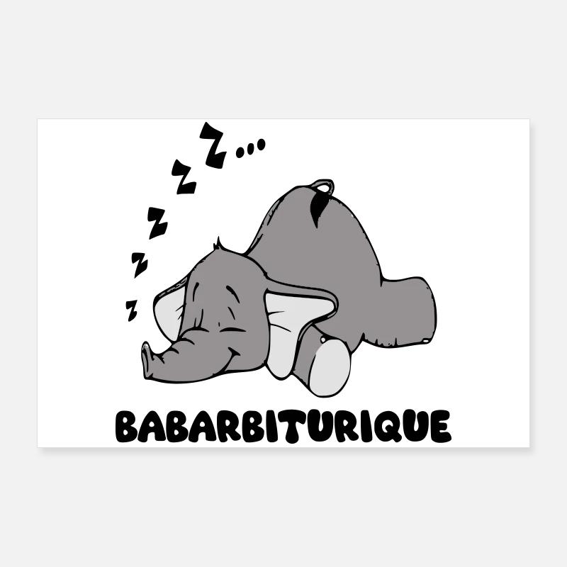 Schlafender Elefant mit dem Titel Babarbituric Poster 90x60 cm