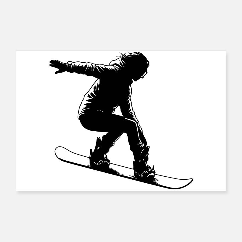 Snowboardeuse féminine avec une pose élégante Poster 90 x 60 cm