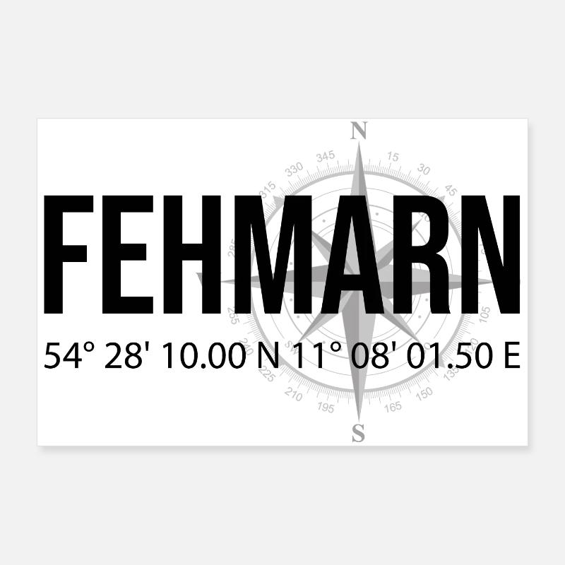 Koordinaten Fehmarn - Poster 90x60 cm - Weiß