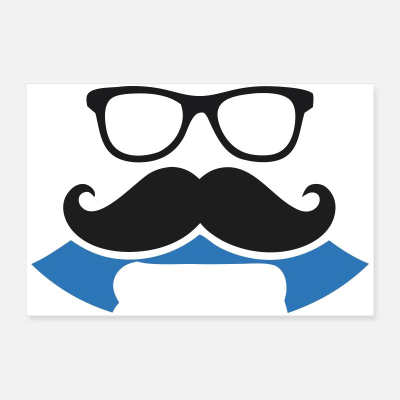 Hipster Mustache Banner Logo Poster 36" x 24" (90x60 cm)