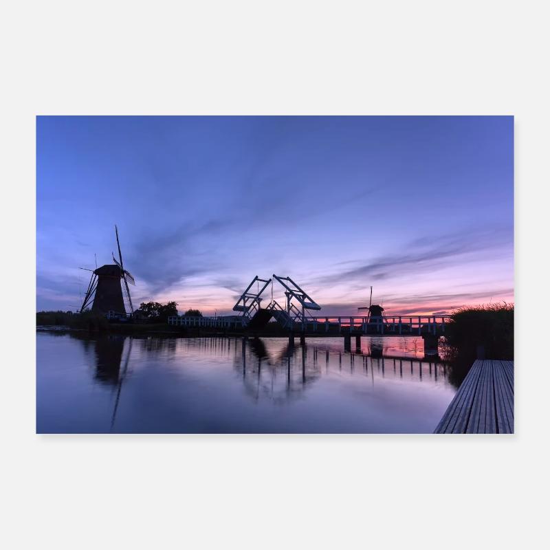 Windmills on the water after sunset Poster 36" x 24" (90x60 cm)
