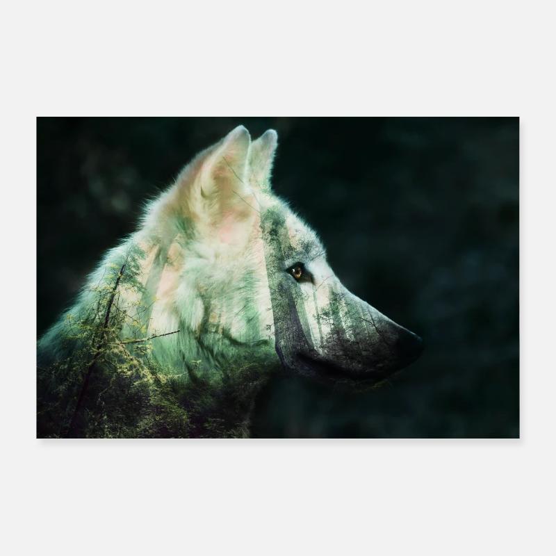 Wolfsgeist - Poster 90x60 cm - Weiß