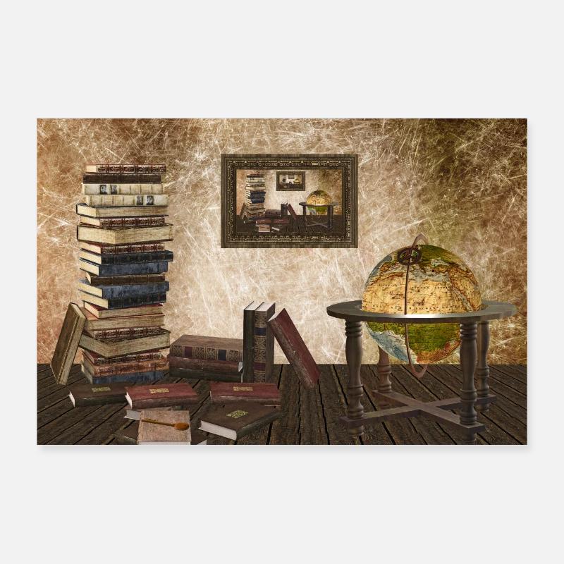 Books stack with globe Poster 36" x 24" (90x60 cm)