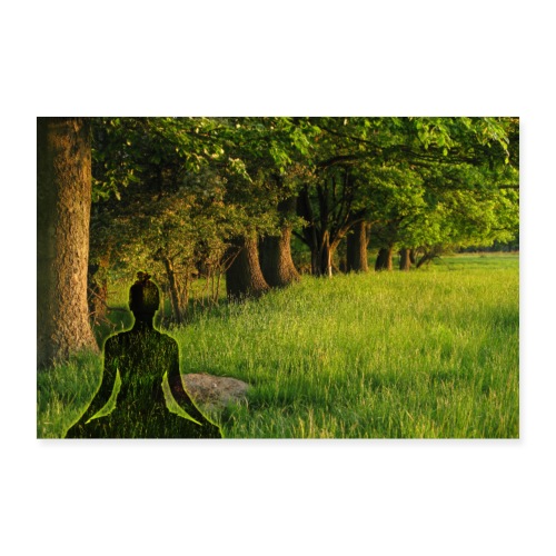 Yogi meditiert am Wald-Relax Ort der Meditation - Poster 90x60 cm