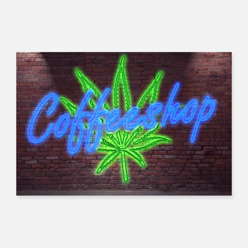 Neon Lettering Coffeeshop on Brick Wall Poster Poster 36" x 24" (90x60 cm)