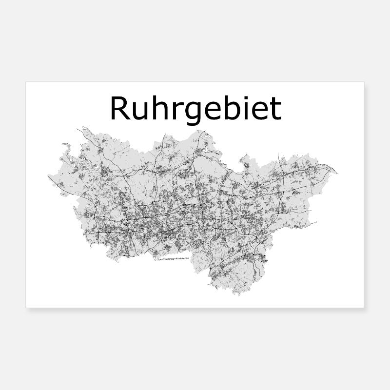 stylized road map Ruhrgebiet Poster 36" x 24" (90x60 cm)
