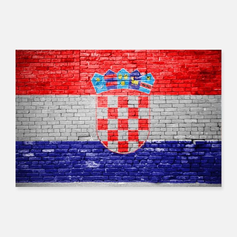 Croatia brick wall flag graffiti poster Poster 36" x 24" (90x60 cm)