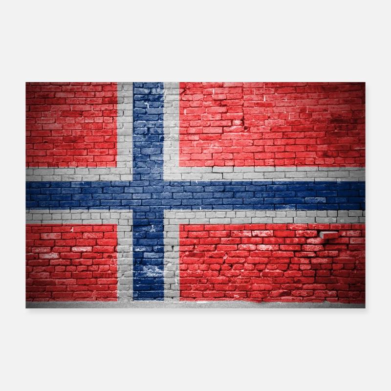 Affiche de graffiti drapeau drapeau brique Norvège Poster 90 x 60 cm