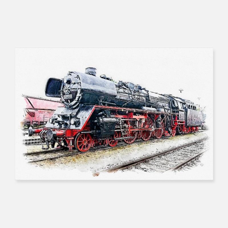 Dampflok BR 03 1010 - Poster 90x60 cm - Weiß