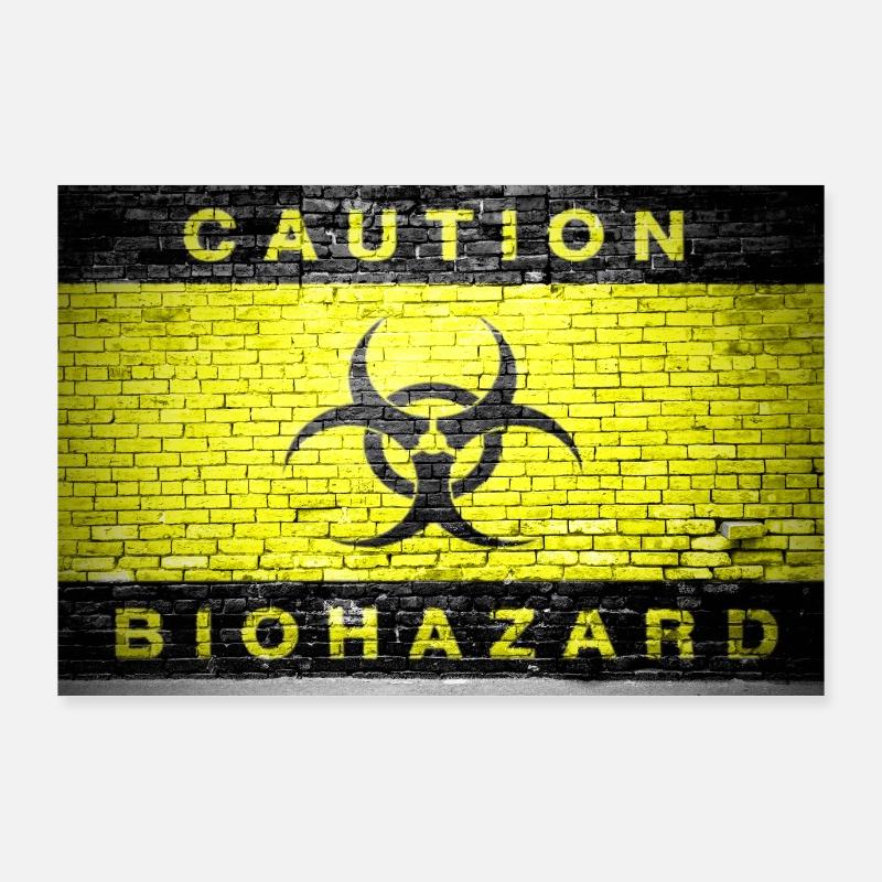 Attention Biohazard brique mur affiche Poster 90 x 60 cm