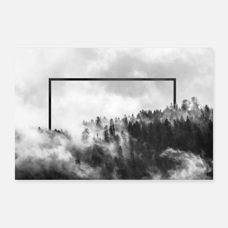 Forêt avec du brouillard le matin Poster 90 x 60 cm