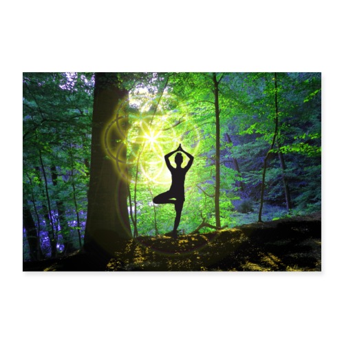 Yoga im Wald mit Baumyogi und Saat des Lebens - Poster 90x60 cm