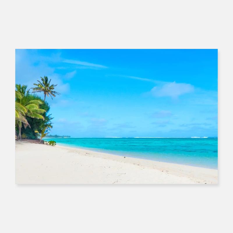 View on a Caribbean sandy Beach and crystal clear Poster 90x60 cm