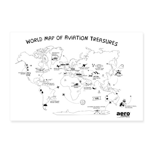 World Map of Aviation Treasures - Poster 90x60 cm