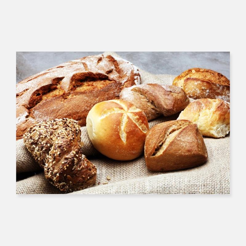 Bread and bread on rustic brown wood Poster 36" x 24" (90x60 cm)