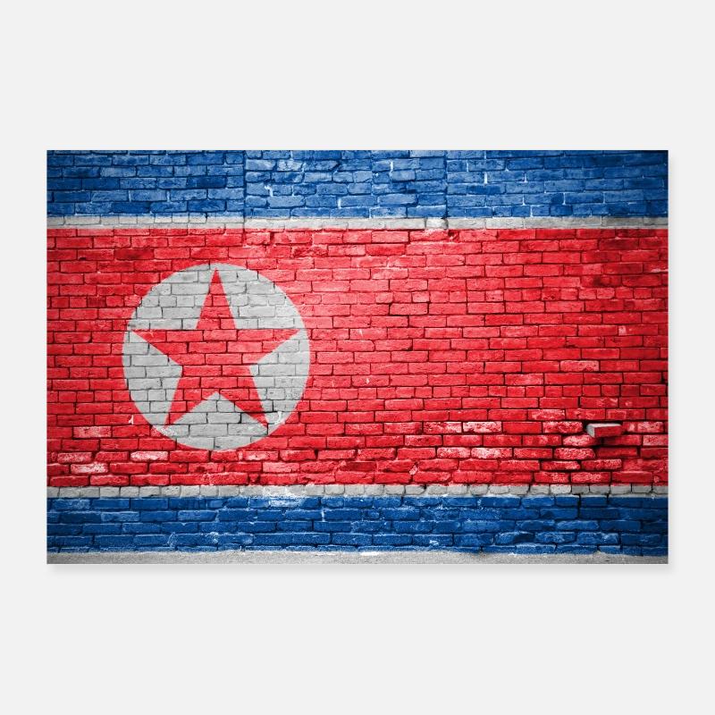 north korea Flag Graffiti on Brick Wall Poster 90x60 cm