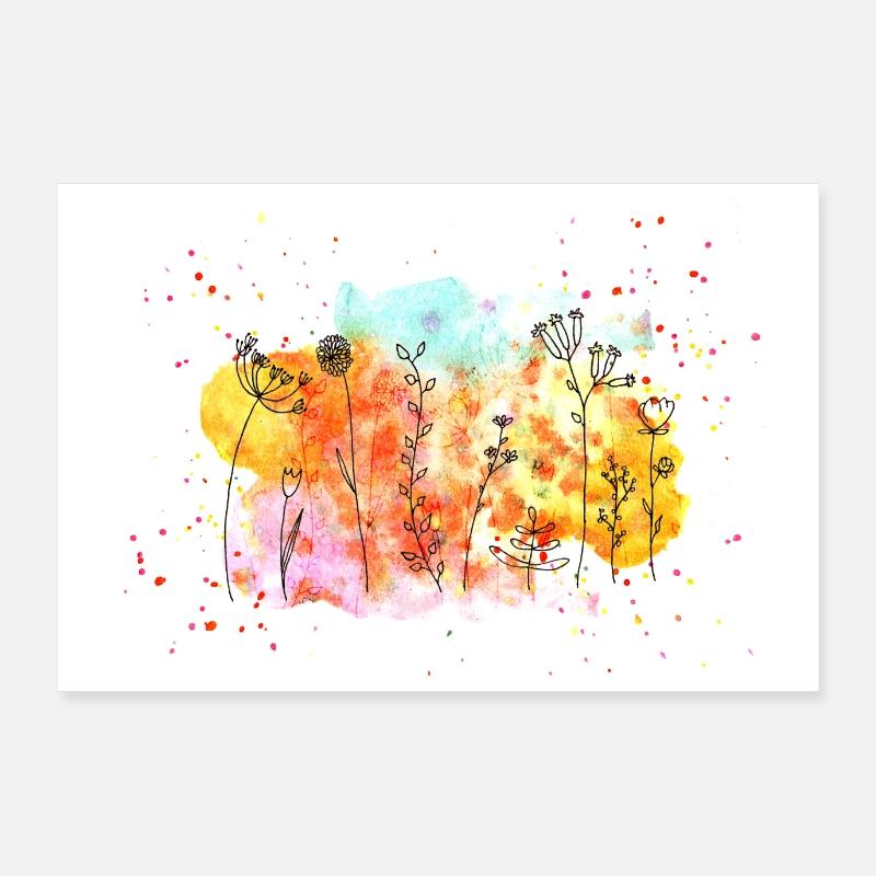 Prairie de fleurs | Couleurs d’eau printemps été Poster 90 x 60 cm