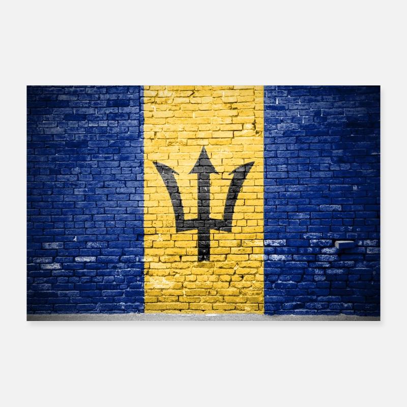 Barbados Flag Graffiti on Brick Wall Poster 36" x 24" (90x60 cm)