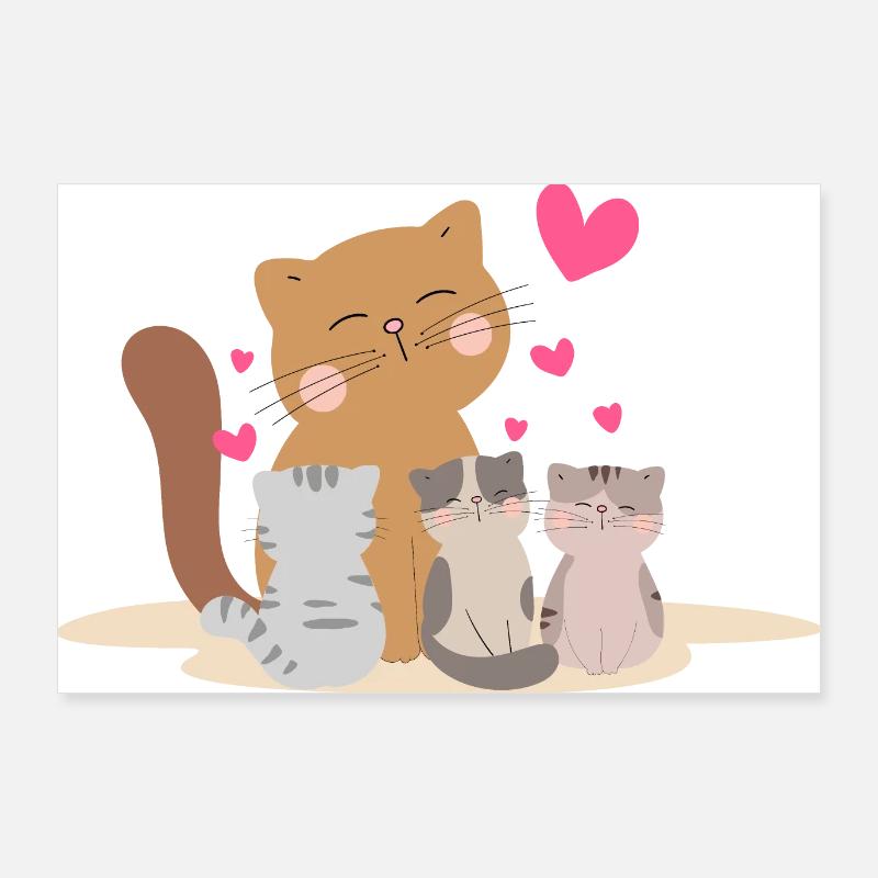 Chat de mère avec ses chatons avec tant d’amour ! Poster 90 x 60 cm