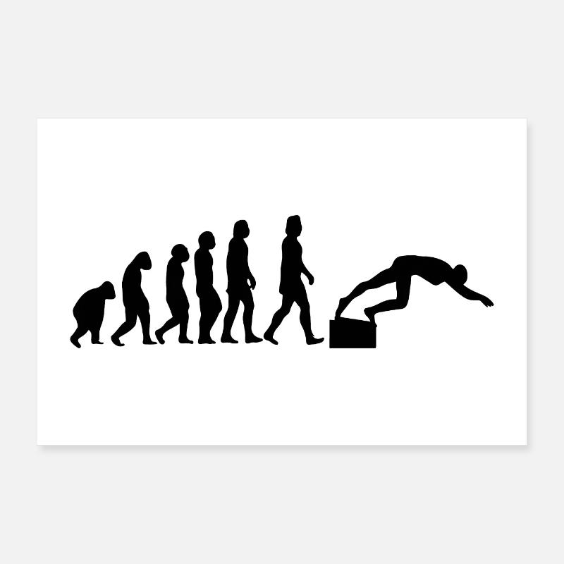 Die Evolution des Schwimmers - Poster 90x60 cm - Weiß