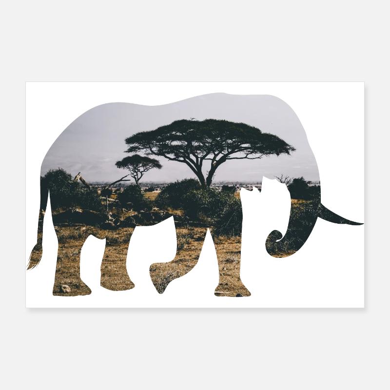 Elephant Savannah Silhouette Poster 36" x 24" (90x60 cm)