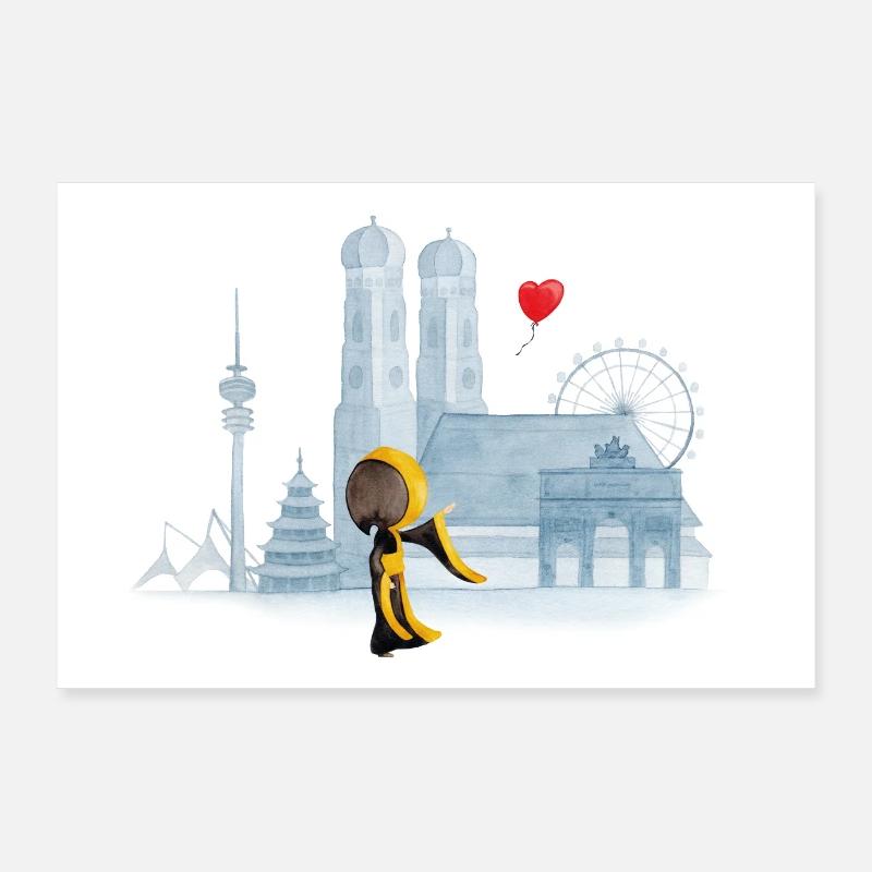 Münchner Kindl avec Munich Skyline Poster 90 x 60 cm