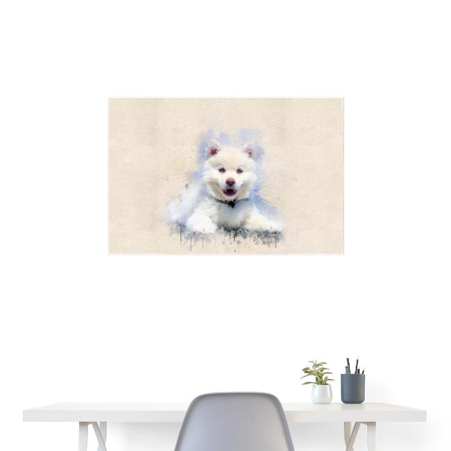 Husky sibérien Blanc peinture aquarelle -by- Wyll-