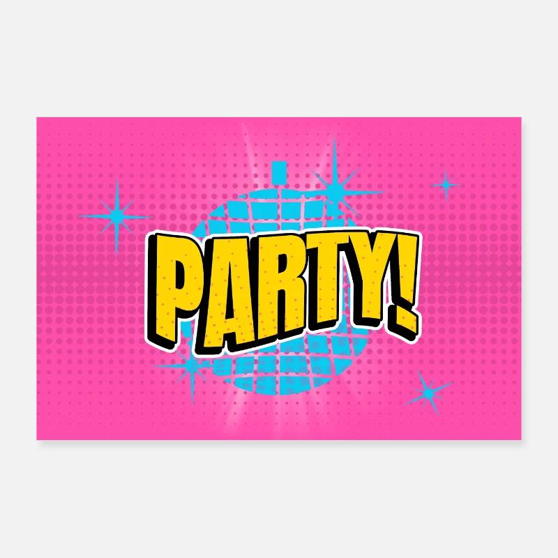 Party Disco Comic Style Bubble Graffiti Lettering Poster 90 x 60 cm