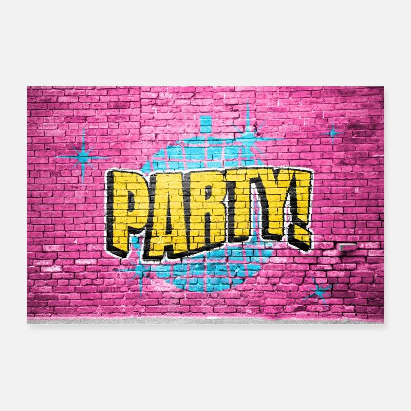 Party Disco Comic Style Bubble Graffiti Lettering Poster 90 x 60 cm