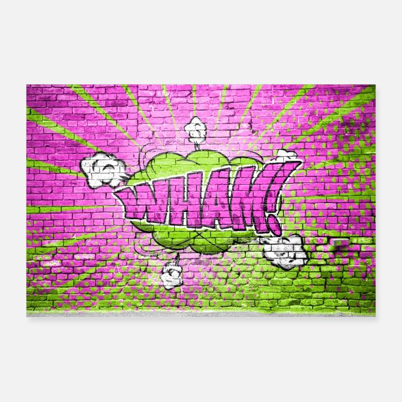 Schlag! Comic Style Bubble Graffiti Schriftzug auf Bri - Poster 90x60 cm - Weiß
