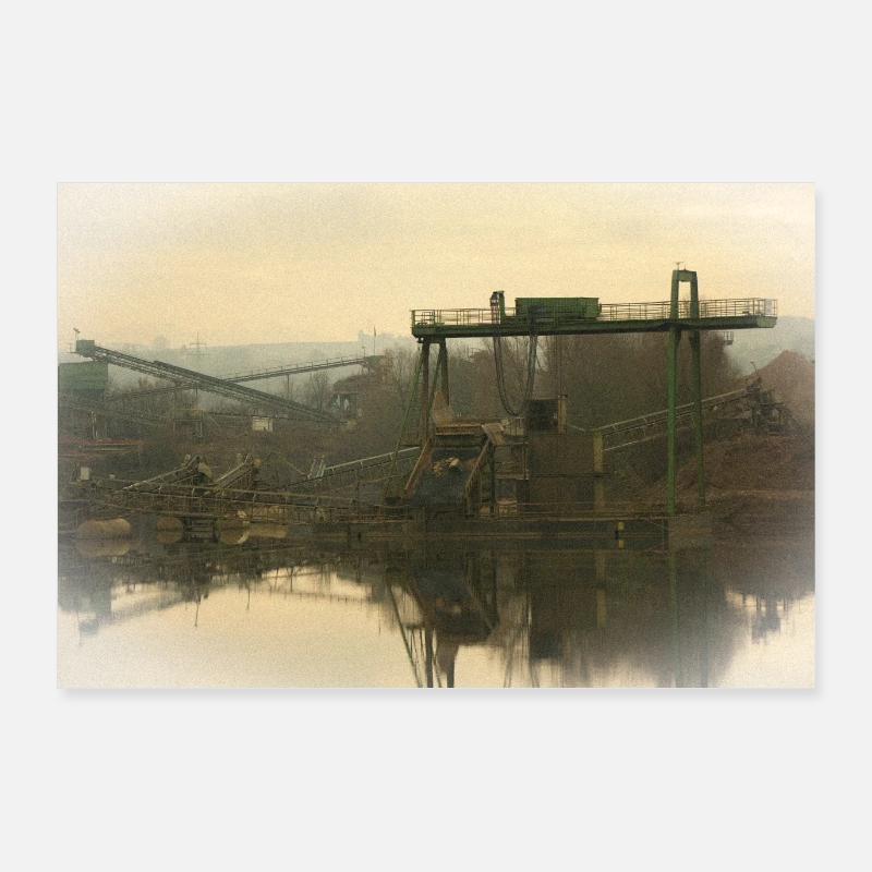 Industrial Sandgrube Style Baggersee - Poster 90x60 cm - Weiß