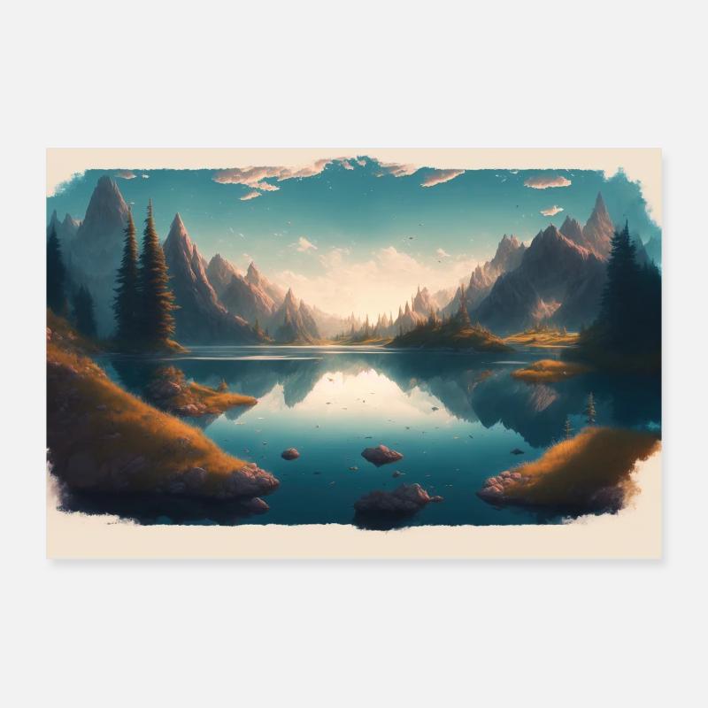 Epische See-Landschaft Poster 90x60 cm