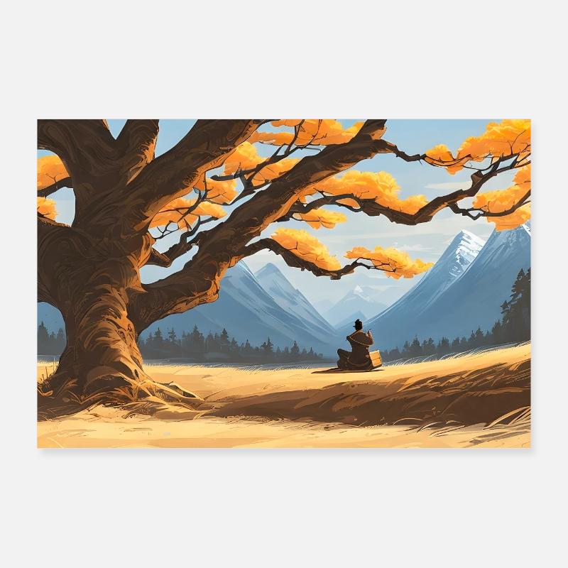 Meditierender Samurai Poster 90x60 cm