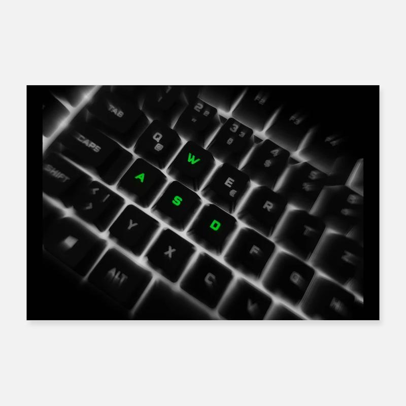 Impression d’art sur le clavier néon WASD Poster 90 x 60 cm