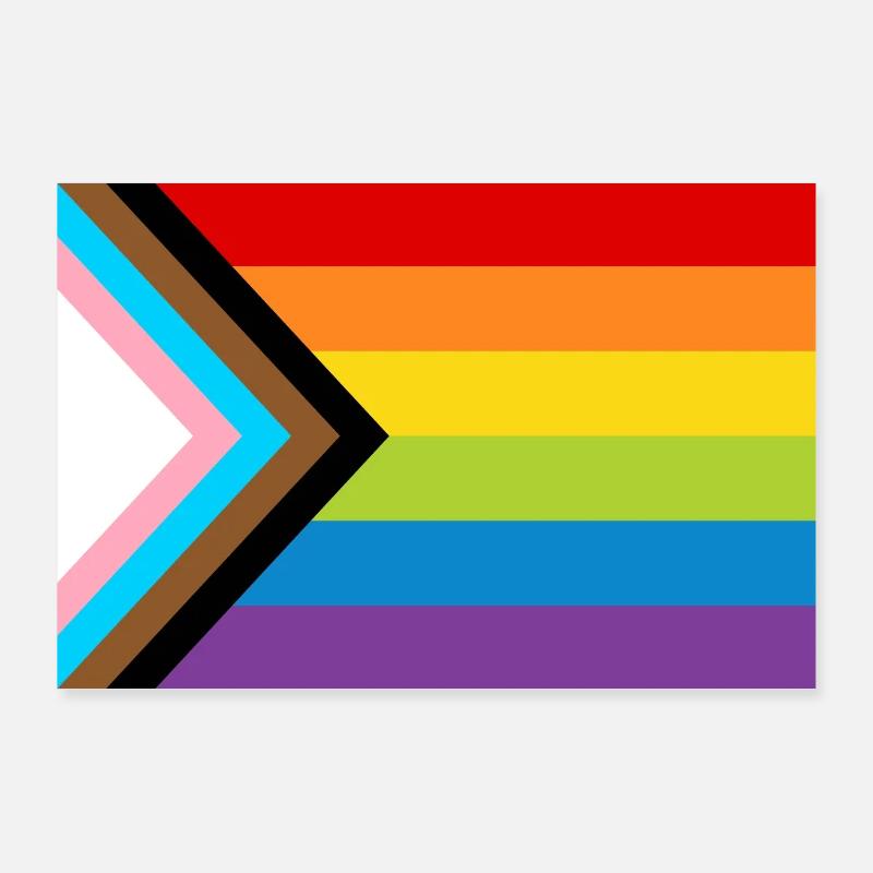 Drapeau de la fierté LGBT / Nouveau drapeau de progrès arc-en-ciel - Poster 90 x 60 cm - blanc