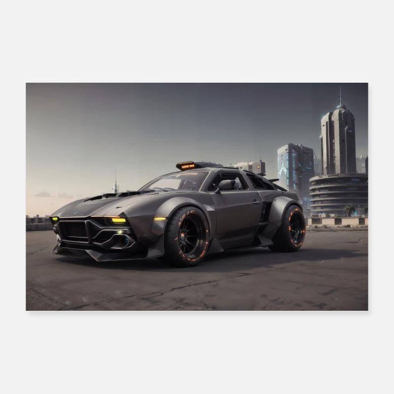 Schwarzes Auto im Cyberpunk Style Poster 90x60 cm