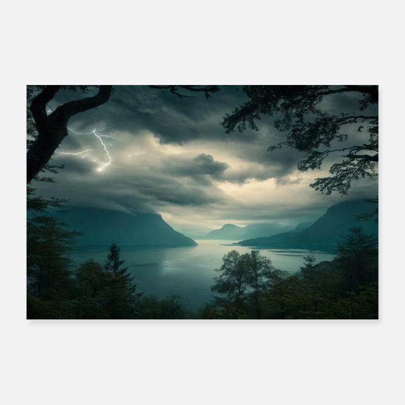Fjords en un éclair Poster 90 x 60 cm