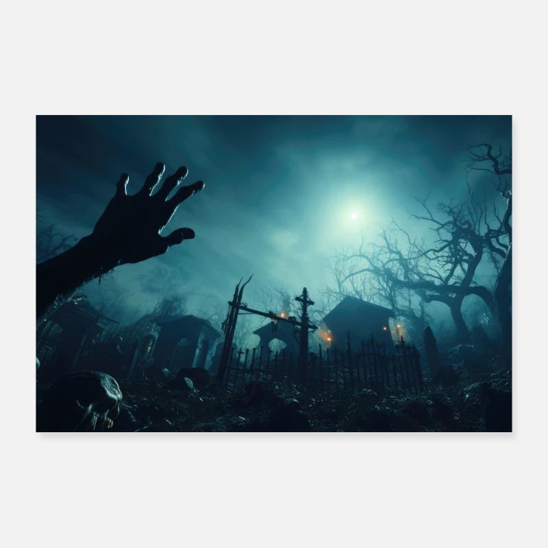 Der blaue Friedhof, Querformat - Poster 90x60 cm - Weiß