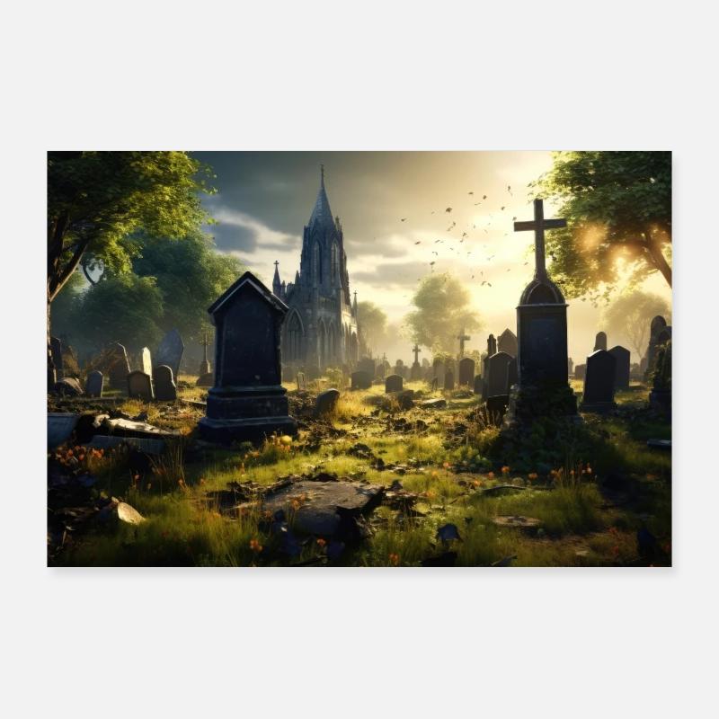 Der goldene Friedhof, Querformat - Poster 90x60 cm - Weiß