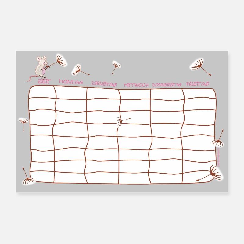 Stundenplan Maus Pusteblume grau, personalisierbar Poster 90x60 cm