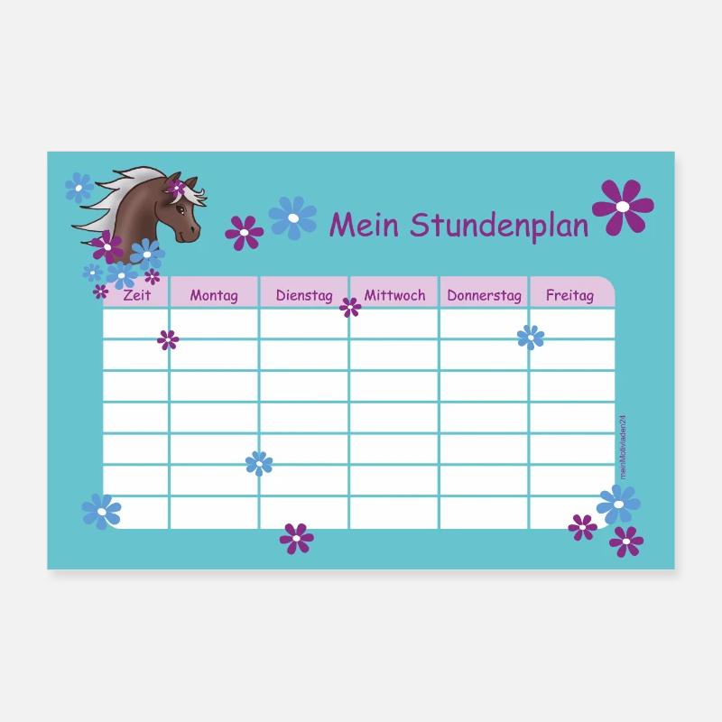 Timetable Pony Flowers Turquoise | Customisable Poster 36" x 24" (90x60 cm)