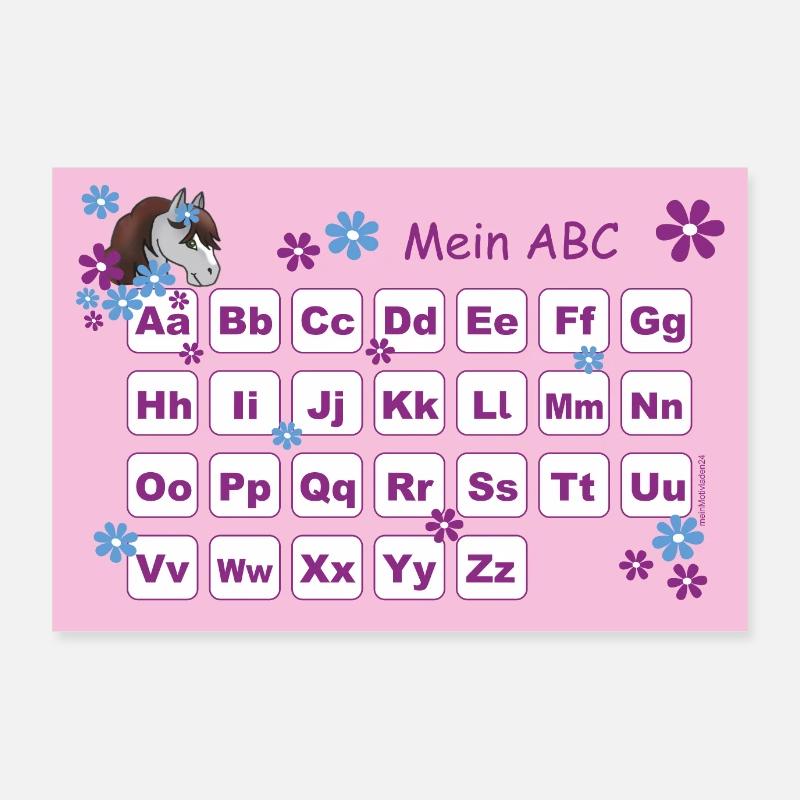 ABC Educational Poster Pony with Flowers - Pink Poster 36" x 24" (90x60 cm)