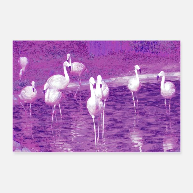 Flamingos, roses. Poster 36" x 24" (90x60 cm)