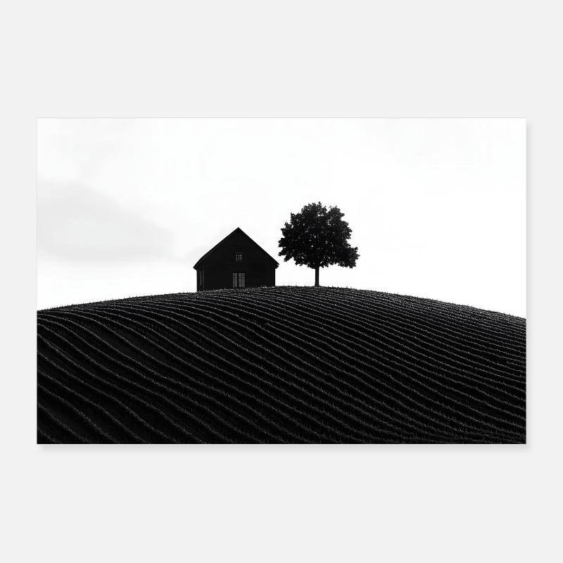 Weingut Weinberg mit Haus und Baum Minimalismus Poster 90x60 cm