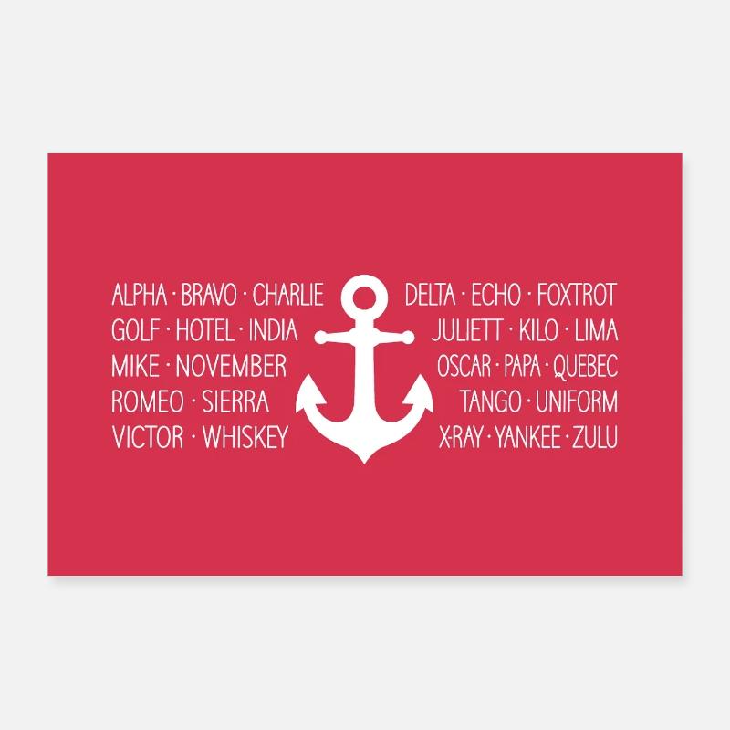 NATO-Alphabet Seefunk mit Anker Poster rot Poster 90x60 cm